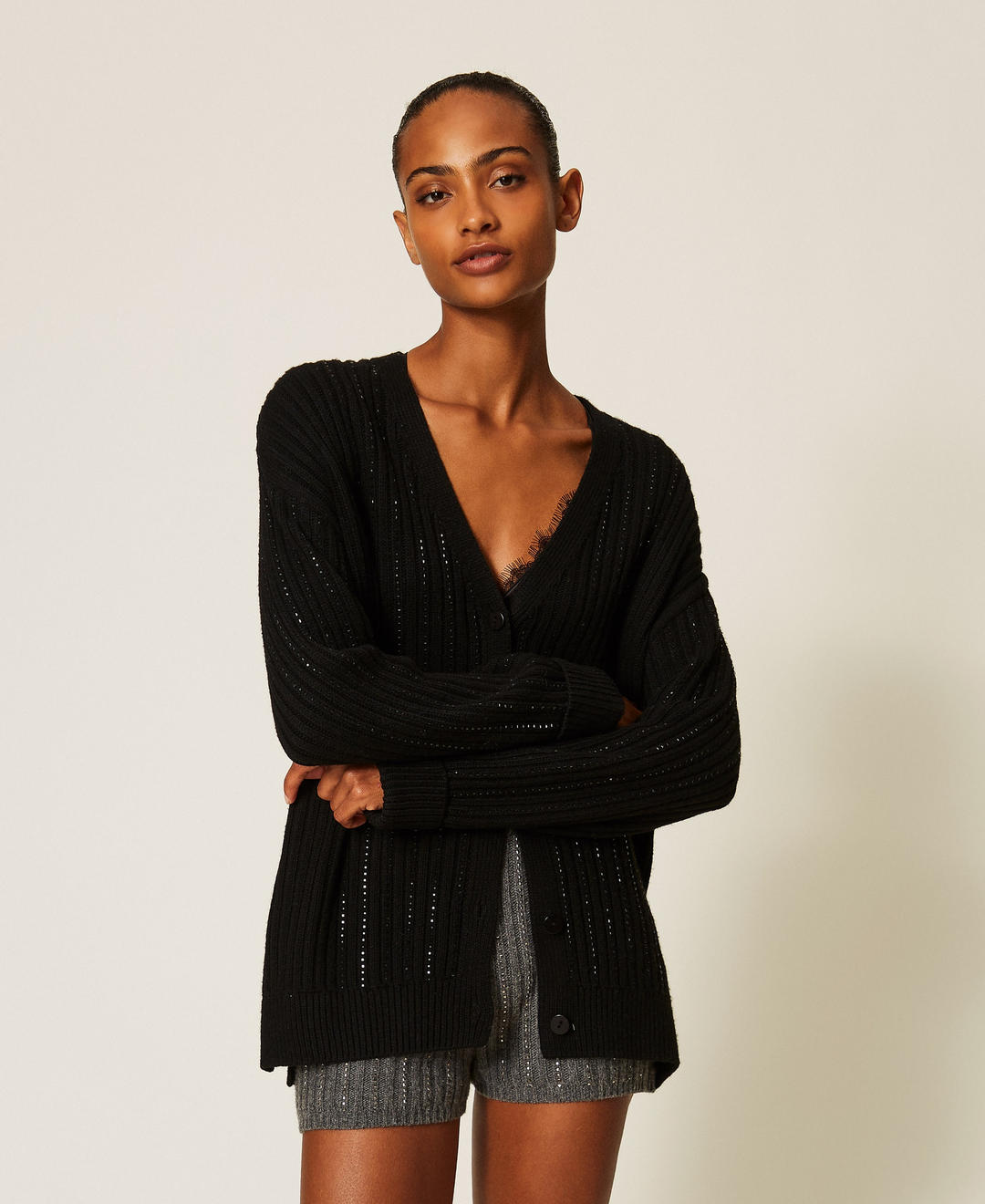 Cardigan en laine mélangée avec strass