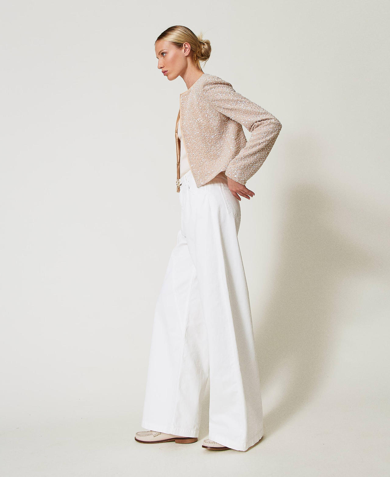 Wide leg white bull denim trousers White Snow Woman 251TP2591_00282_02