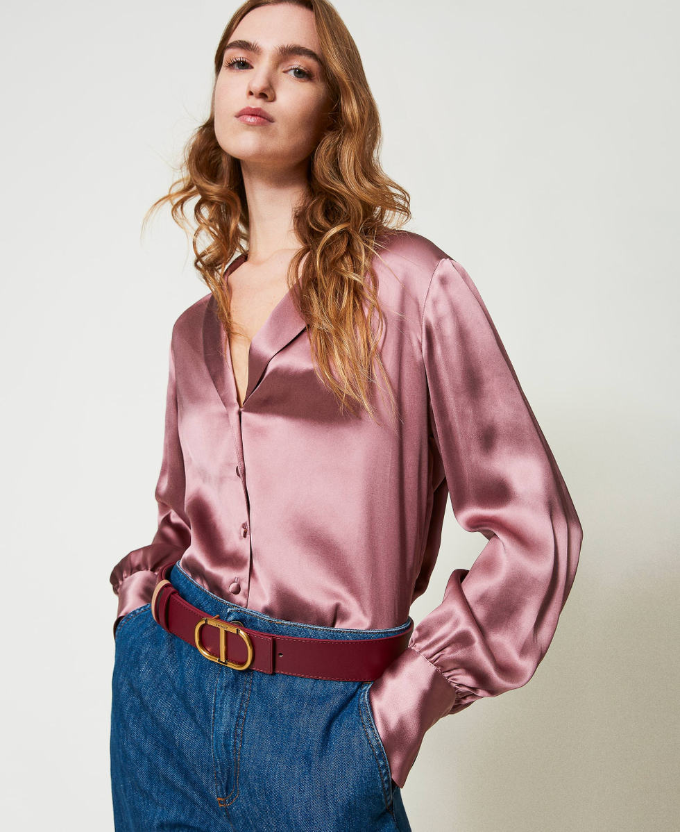 Reversible leather belt with Oval T Two-tone Red Plum / Sandy Brown Woman 242TA4220_11894_S0