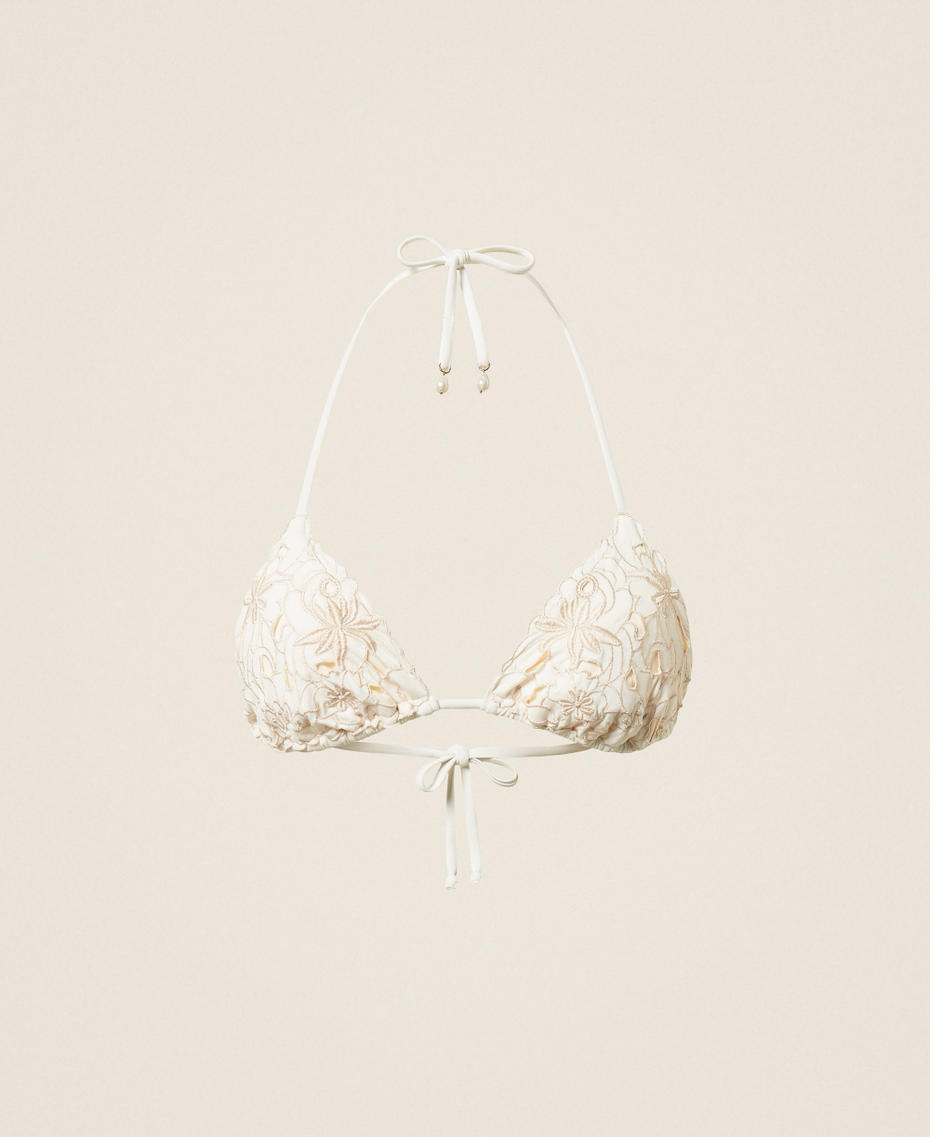 Triangle bikini top with floral embroidery Two-tone Off White/Vanilla White Woman 261LMMA22_13586_S0