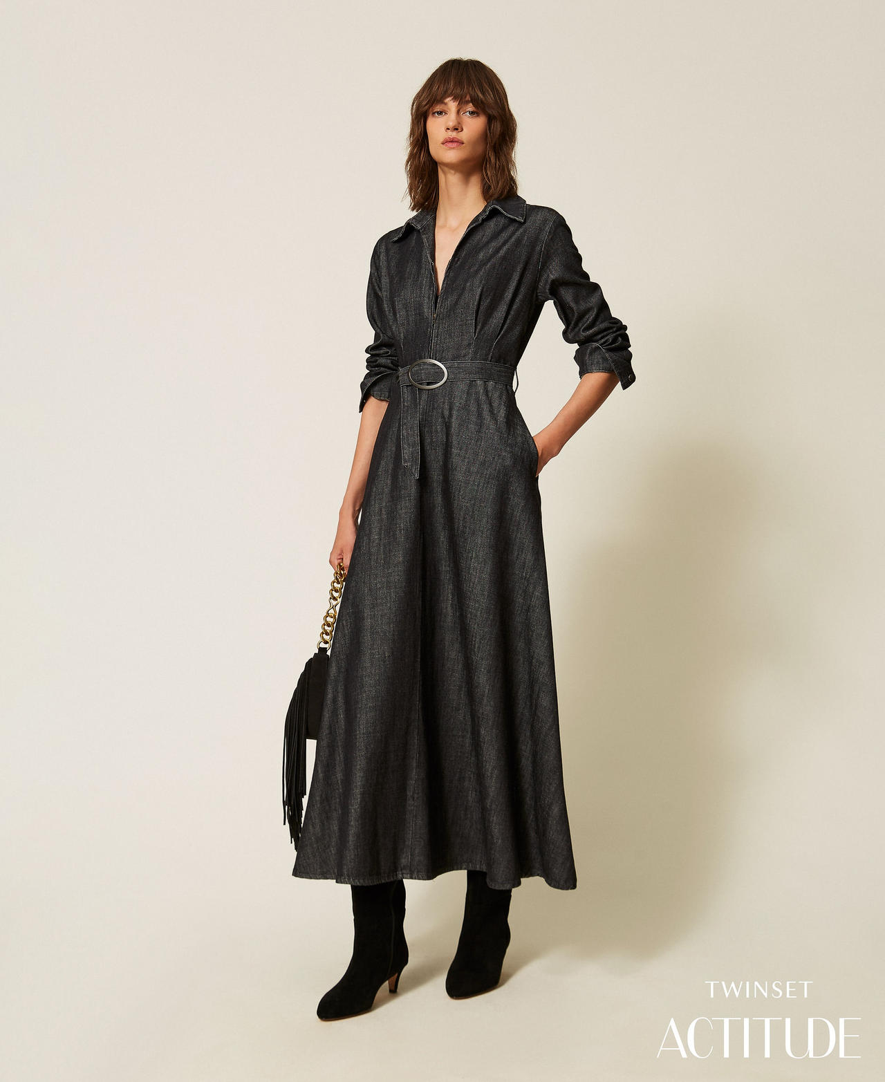 Robe longue en jean fluide