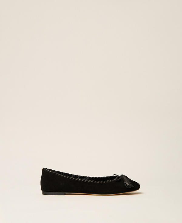 Ballerines en cuir velours avec n&oelig;ud