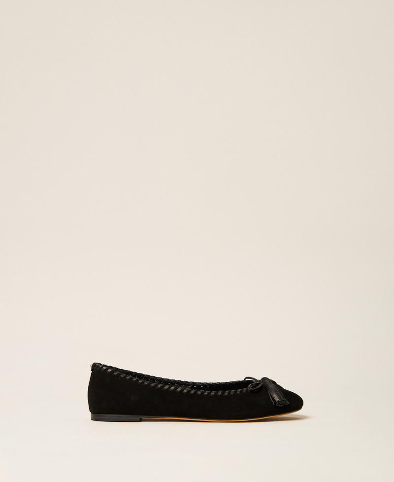 Ballerines en cuir velours avec n&oelig;ud Noir Femme 262TCP160_00006_01