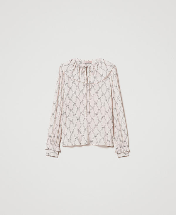 Blusa in creponne con stampa fiocchi