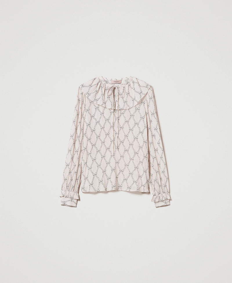 Creponne blouse with bow print White Cream / Black Bow Print Woman 242TT2441_12048_S0