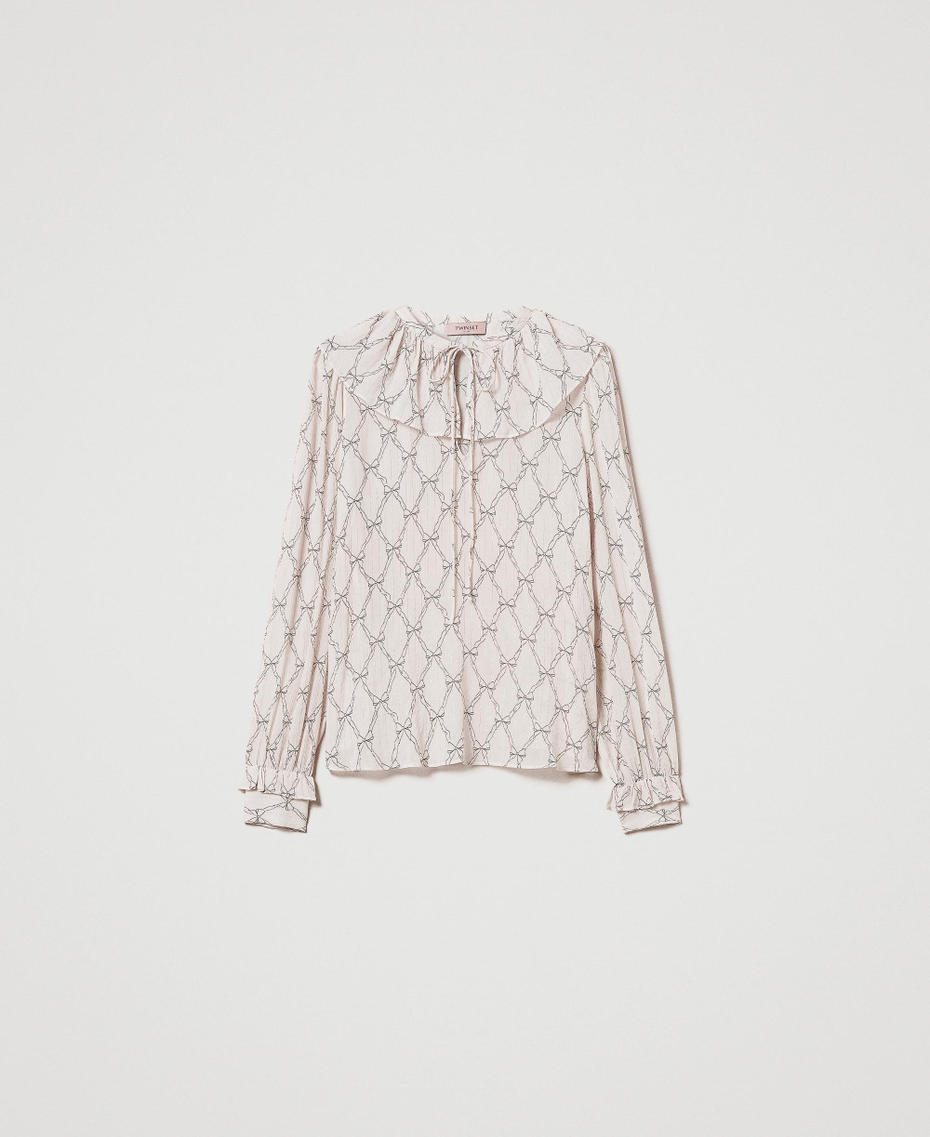 Creponne blouse with bow print White Cream / Black Bow Print Woman 242TT2441_12048_S0