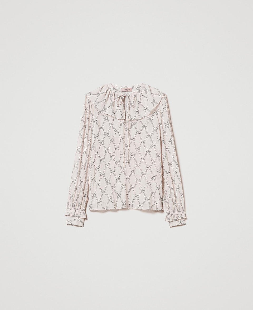 Creponne blouse with bow print White Cream / Black Bow Print Woman 242TT2441_12048_S0
