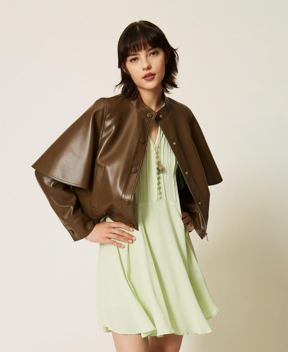 Giacca a mantella effetto pelle Verde Faggio Donna 262TP2050_12537_01