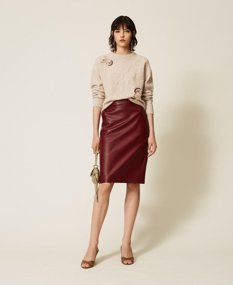 Crew neck wool jumper with floral embroidery Light Beige Melange Woman 262AP3191_13870_01
