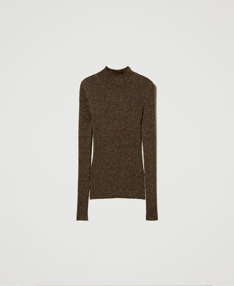Lurex turtleneck jumper Two-tone Black / Dark Gold Woman 242TT3461_12028_S0