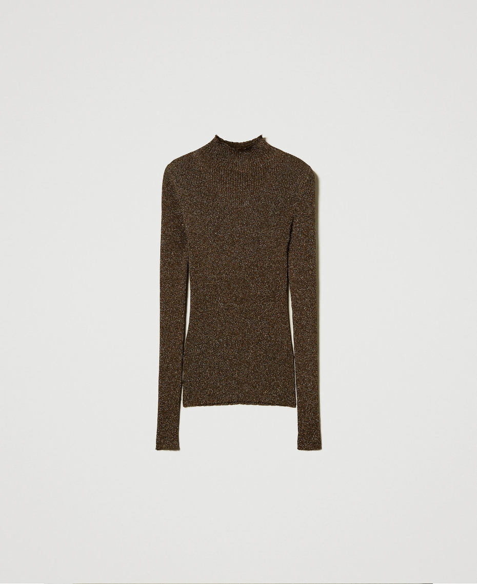 Lurex turtleneck jumper Two-tone Black / Dark Gold Woman 242TT3461_12028_S0