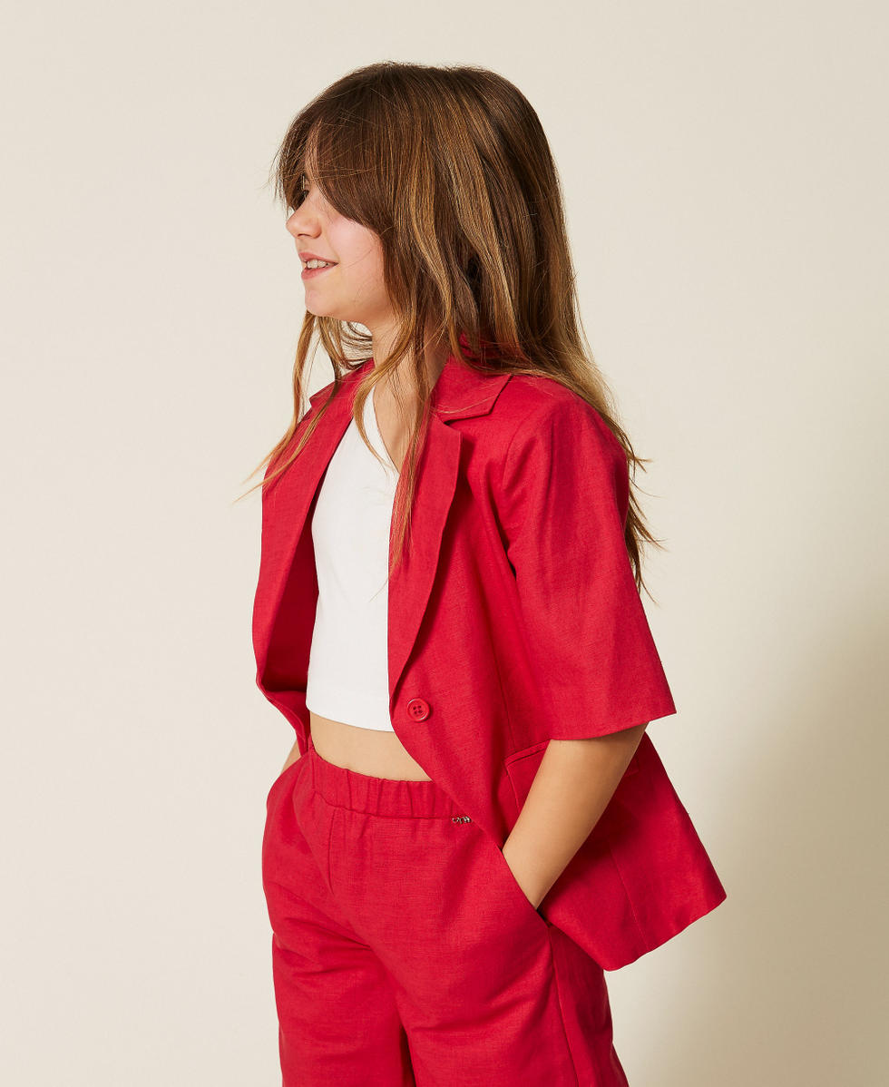 Giacca blazer in lino Rosso "Magenta" Bambina 261GJ2035_13160_02