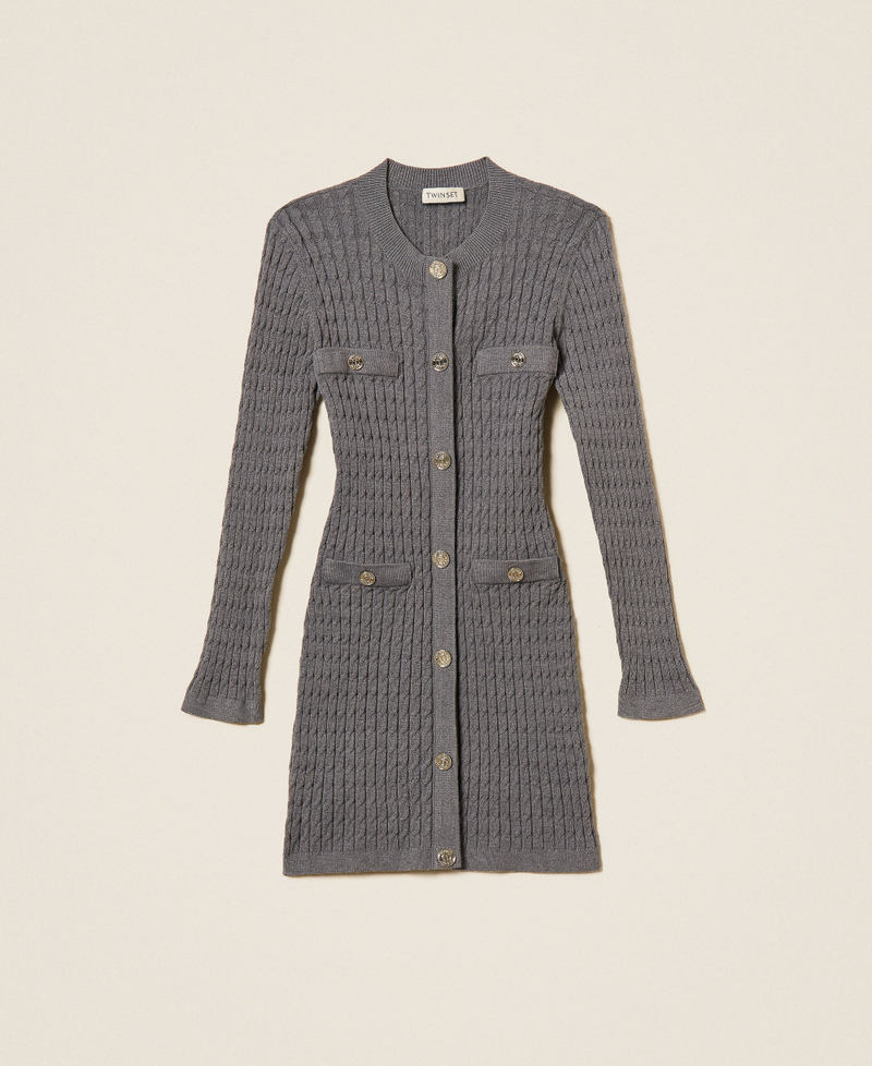 Kurzes Strickkleid mit Zopfmuster Meliertes Dunkelgrau M&auml;dchen 262GJ3074_12839_S0