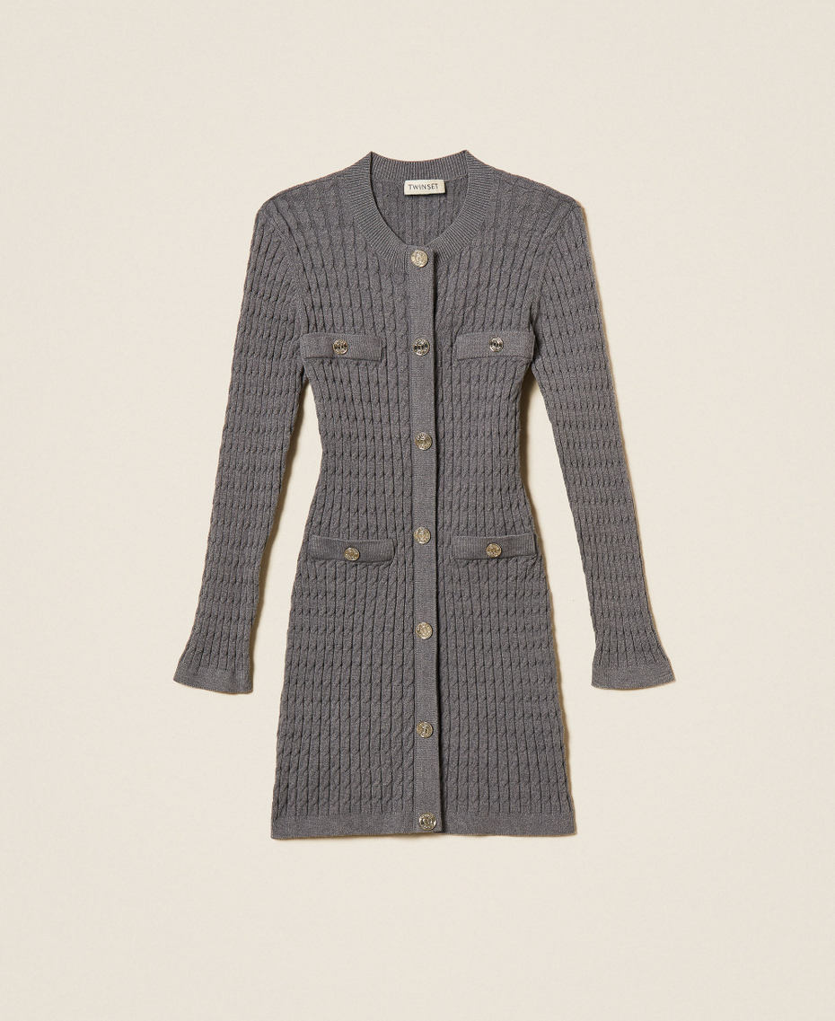 Kurzes Strickkleid mit Zopfmuster Meliertes Dunkelgrau M&auml;dchen 262GJ3074_12839_S0