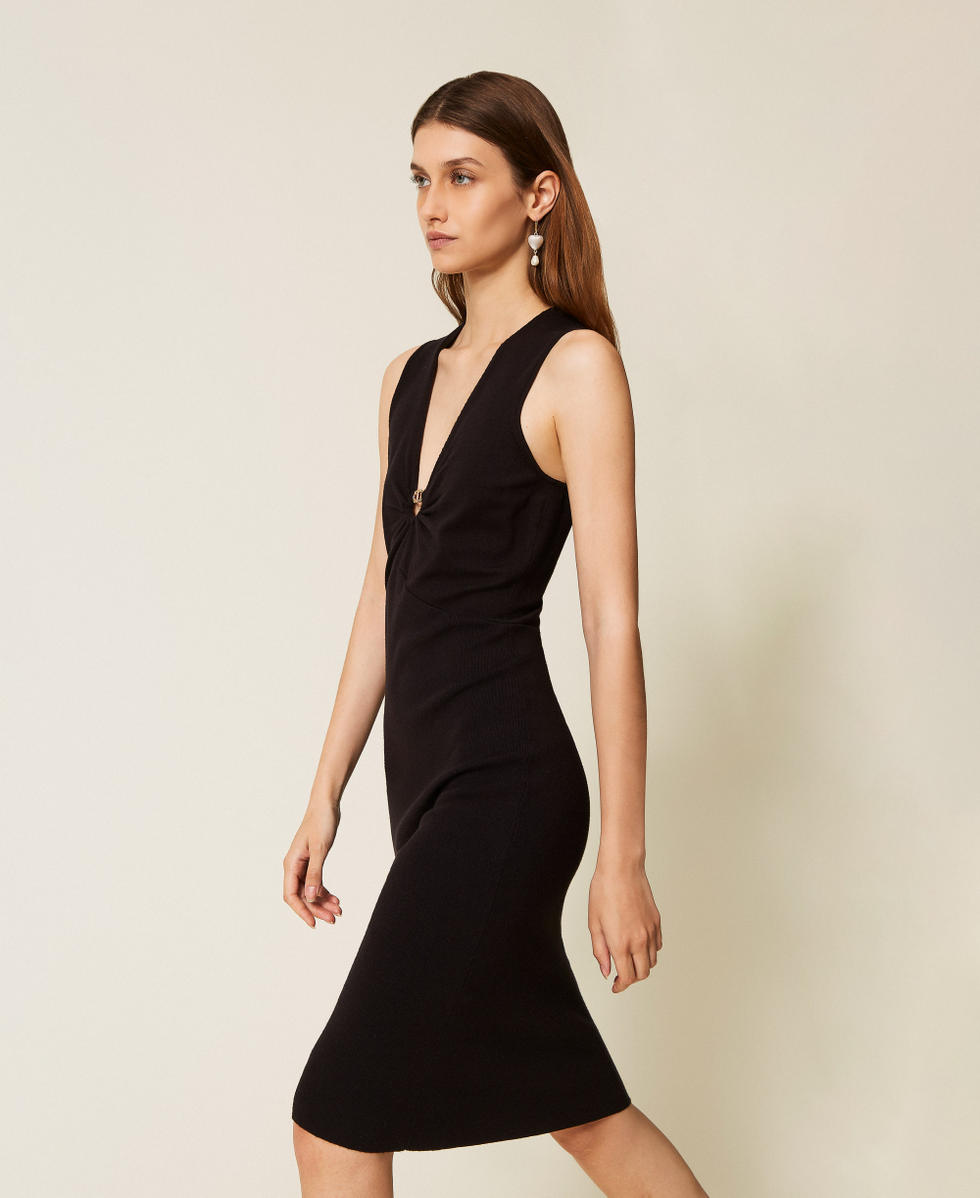 Ärmelloses Midi-Strickkleid mit Oval T Schwarz Frau 252TP3141_00006_01