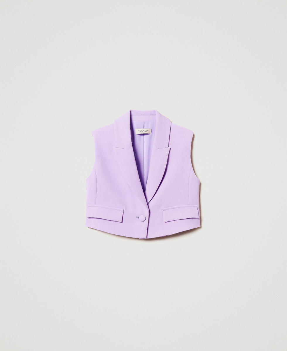 Gilet cropped en cr&ecirc;pe Pastel Violet Fille 251GJ2QN6_11862_S0
