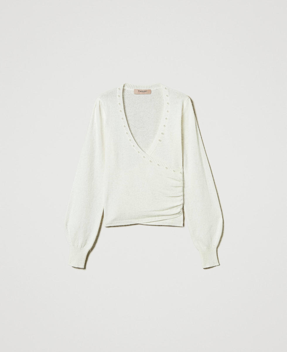 Pull en angora m&eacute;lang&eacute; avec perles Blanc Neige Femme 242TT3290_00282_S0