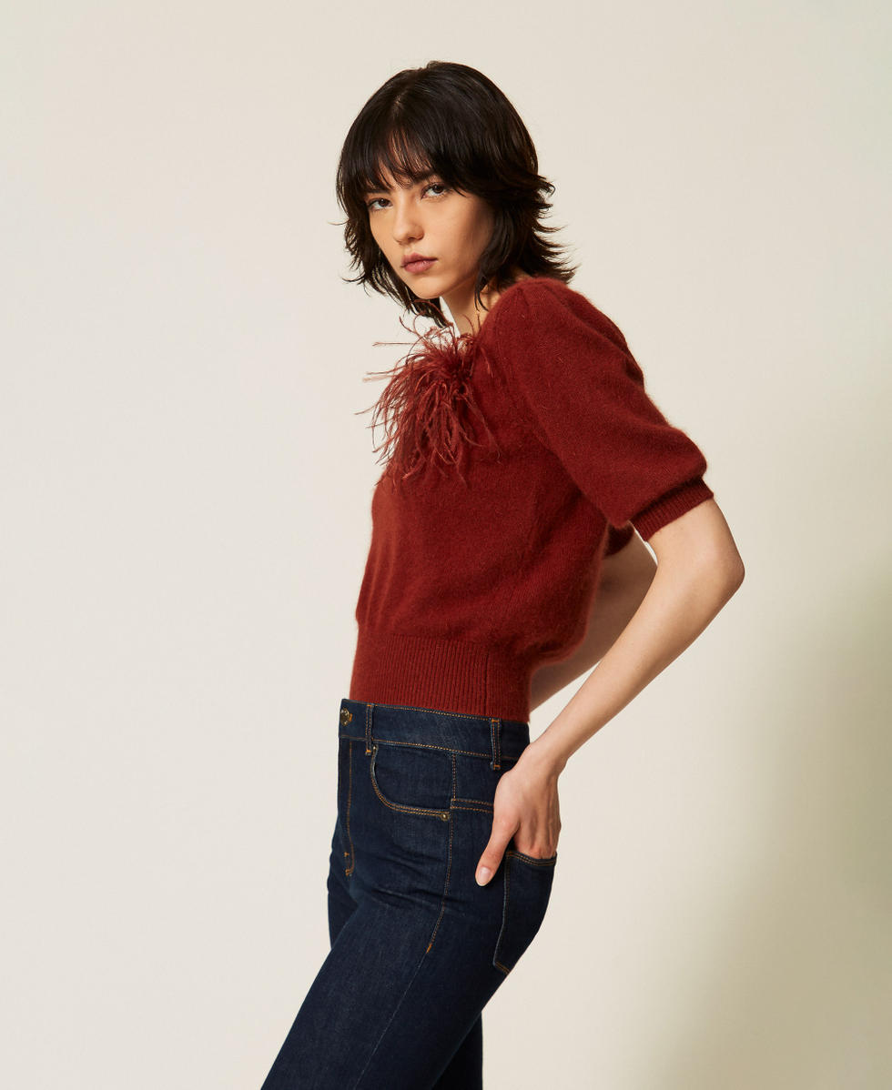 Pullover aus Angorawollmischung mit Schmuckbrosche "Cherry Wood-Braun" Frau 262TP3260_06501_02