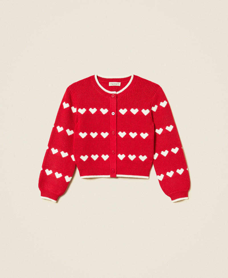 Baby&acute;s cardigan with jacquard heart pattern "Magenta" Red/"Snow" White Girl 262GB3033_13793_S0