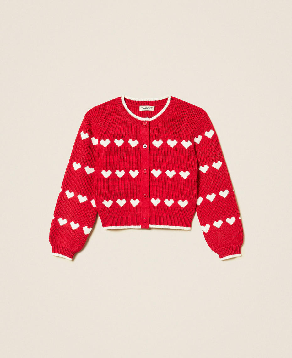 Baby&acute;s cardigan with jacquard heart pattern "Magenta" Red/"Snow" White Girl 262GB3033_13793_S0