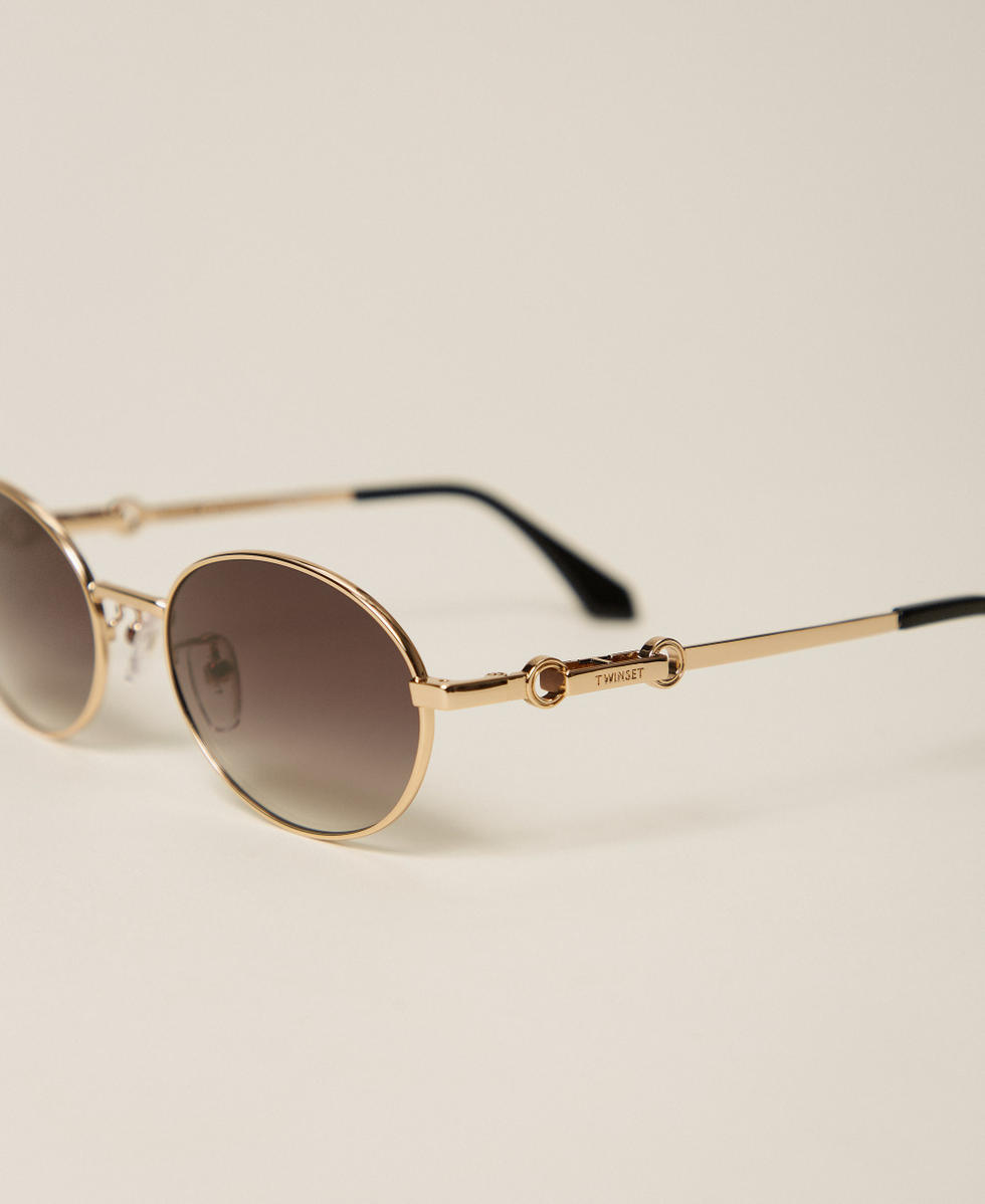 Ovale Sonnenbrille aus Metall Shiny Gold Frau 999TZ509A_14158_03