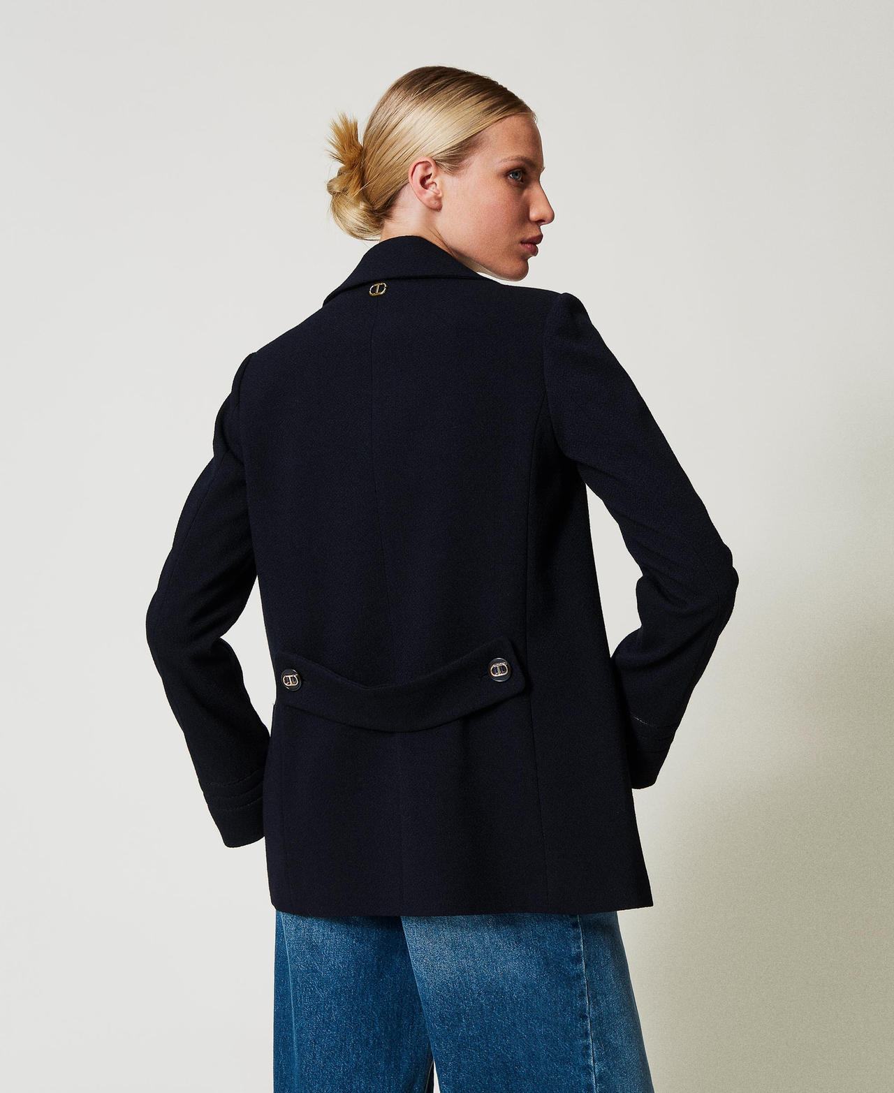 Double-breasted caban jacket with embroidery Blue Night Woman 251TP2040_00238_03