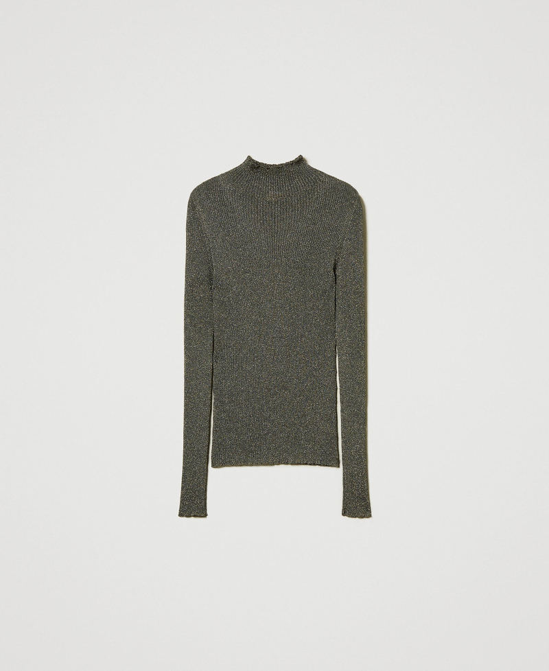 Pull col montant en fil Lurex Bicolore Taupe Fonc&eacute;/Or Femme 242TT3461_12038_S0