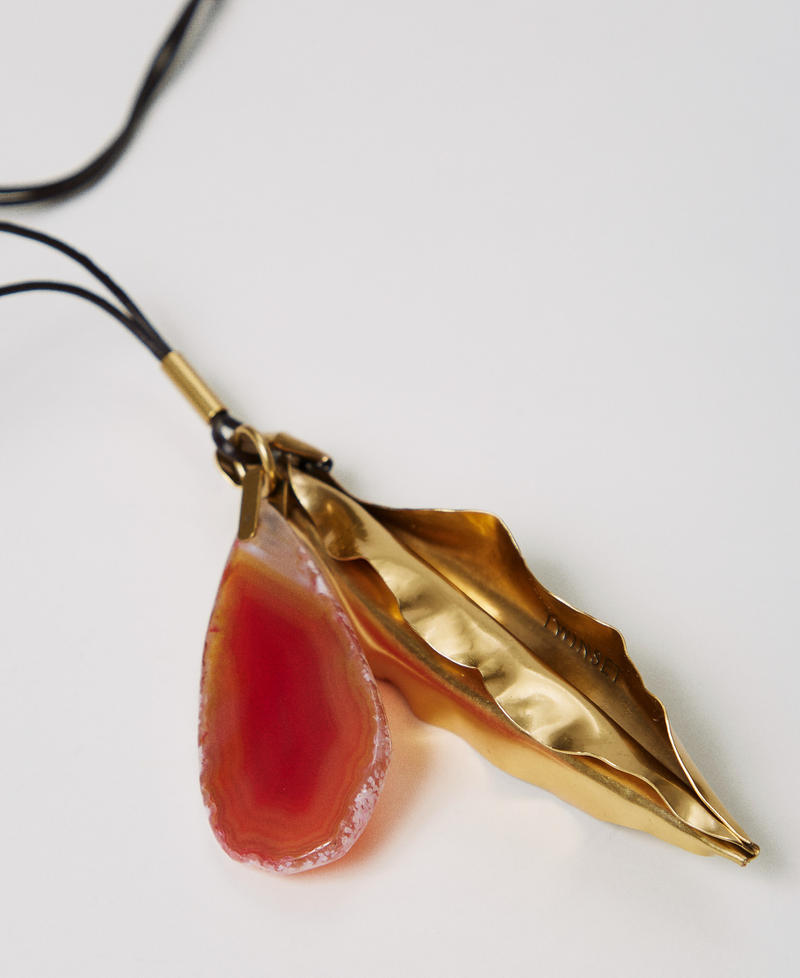 Necklace with leaf pendant and stone Dune Beige Woman 251TS5029_12542_01