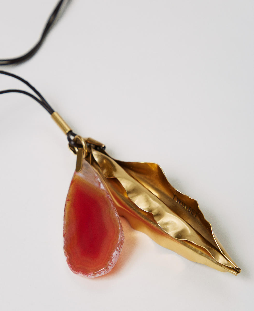 Halskette mit Blatt- und Steinanh&auml;nger