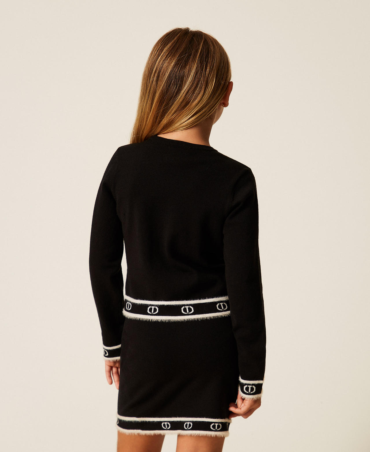 Knit miniskirt with Oval T Two tone Black/Off White Girl 252GJ3072_11656_03
