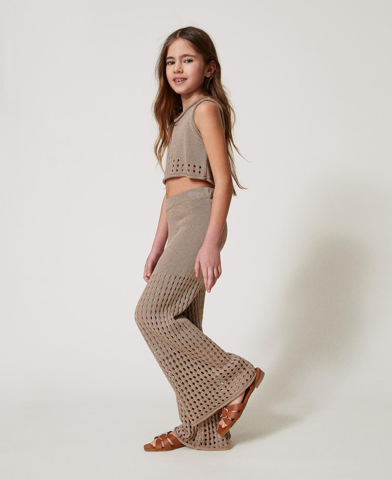 Flared knit trousers Beige Hemp Girl 251GJ3432_00310_02