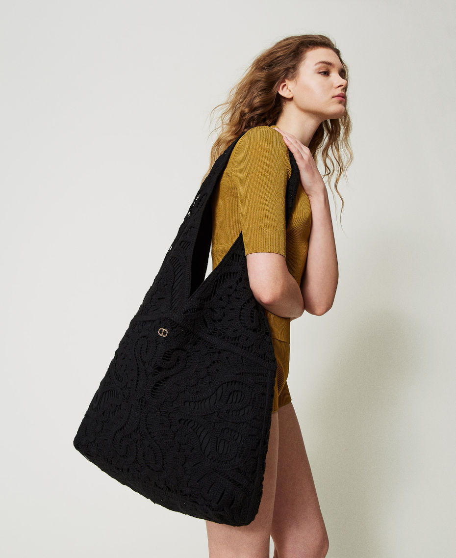 Besace « Ventotene » au crochet Noir Femme 251TS8040_00006_0T
