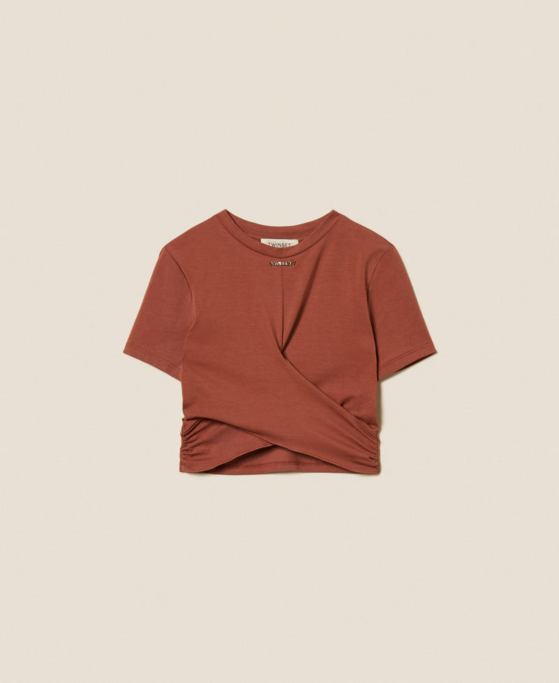 T-shirt con logo e incrocio Marrone "Dark Root" Bambina 261GJ2256_13120_S0