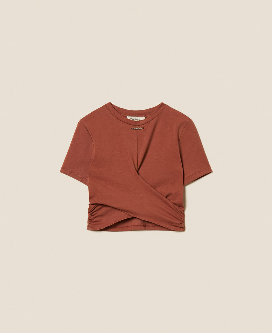 T-shirt con logo e incrocio Marrone "Dark Root" Bambina 261GJ2256_13120_S0
