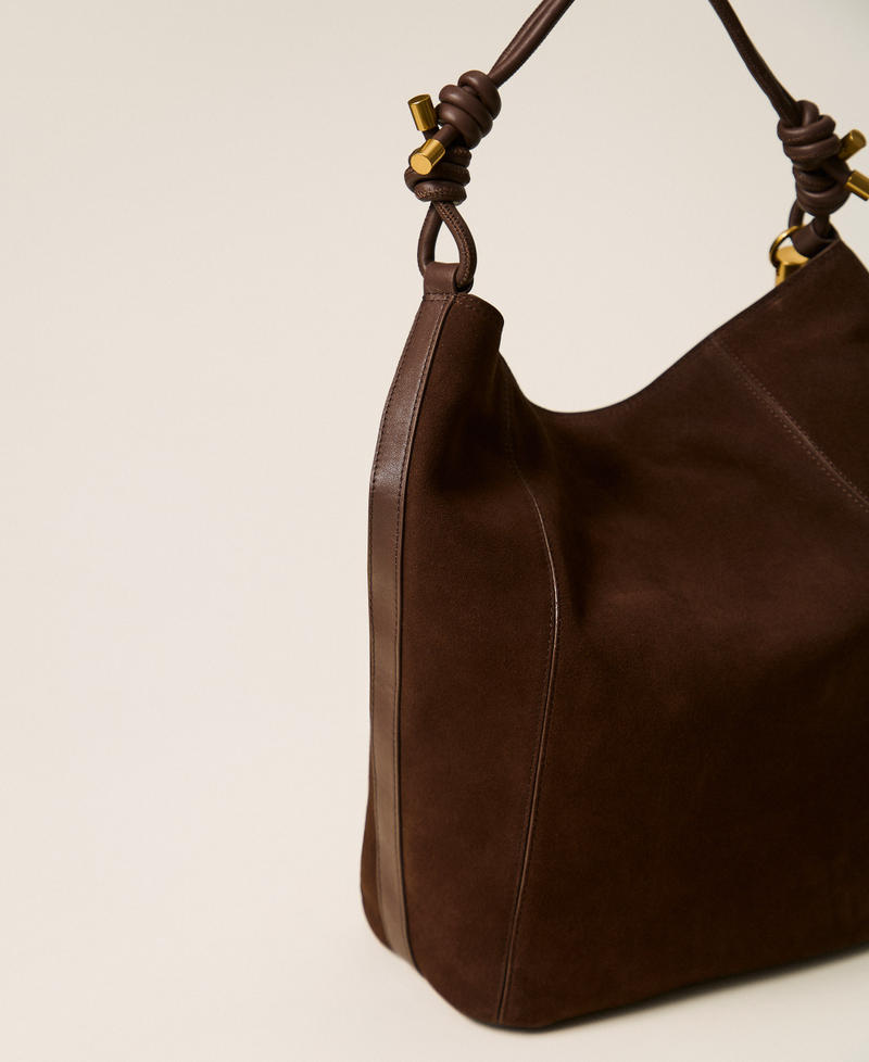 Beuteltasche aus Veloursleder "Dark Coffee"-Braun Frau 262TD8230_06095_03