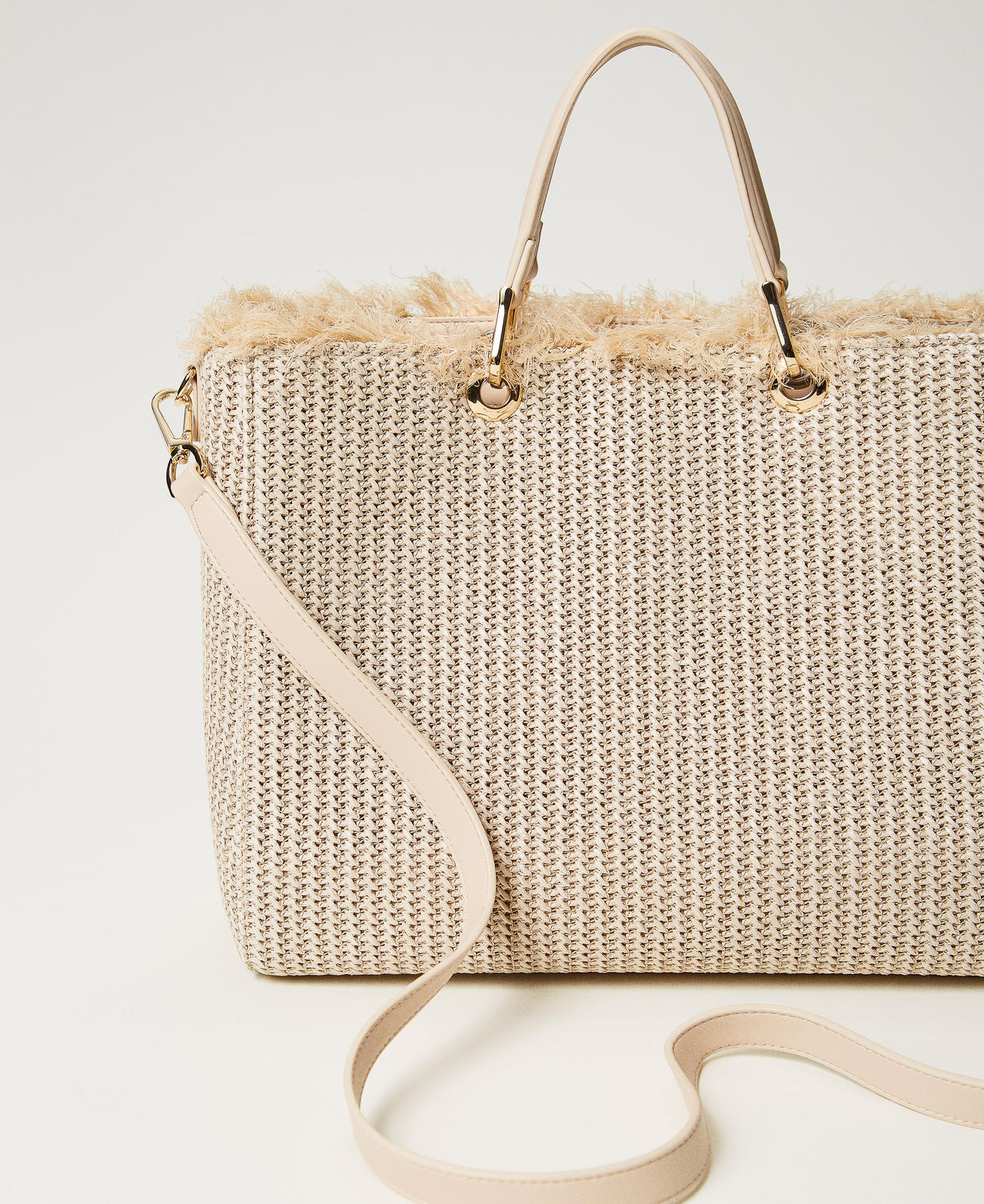 Straw effect shopper with Oval T Straw Woman 251TD8170_00193_03