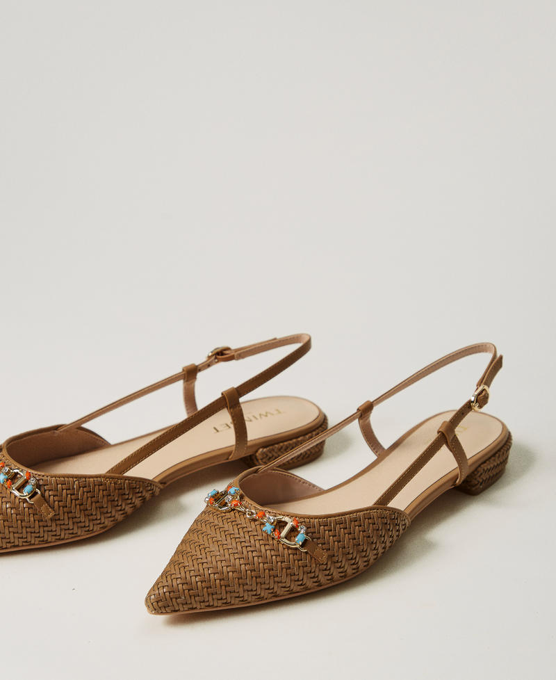 Slingback ballet flats with Oval T Natural White Woman 251TGT052_00497_02