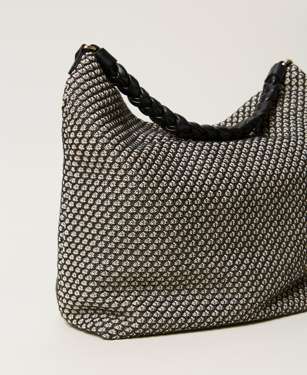 Mesh-effect canvas hobo bag Black Woman 251TD8321_00006_03