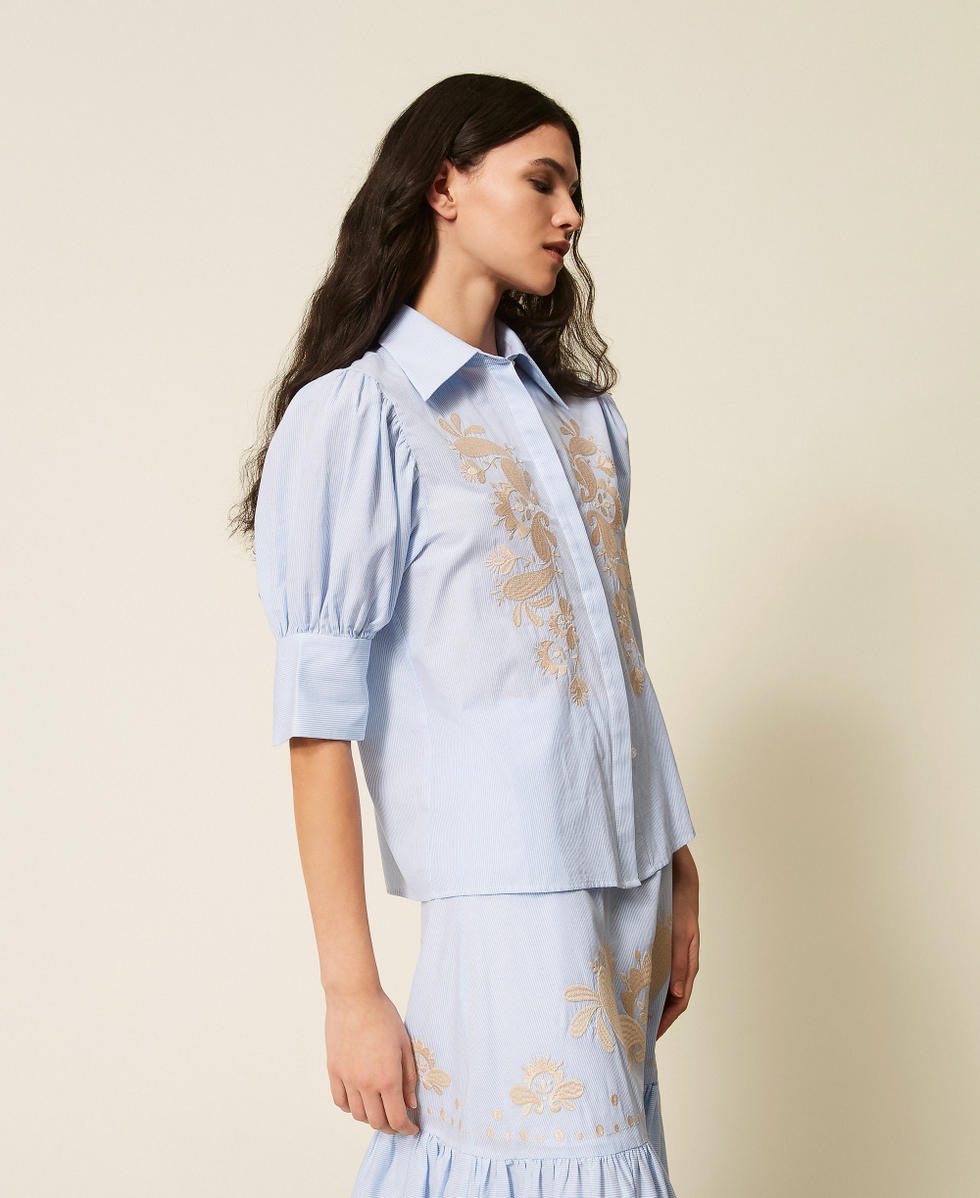 Camicia a righe con ricamo Off White / Light Blue Embroidery Pinstripe Donna 261AT2030_13391_02