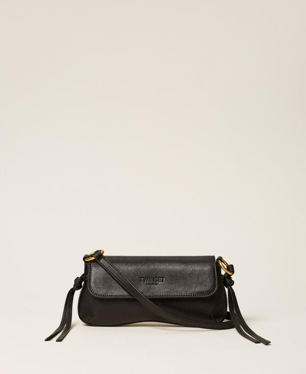 Leather shoulder bag with flap