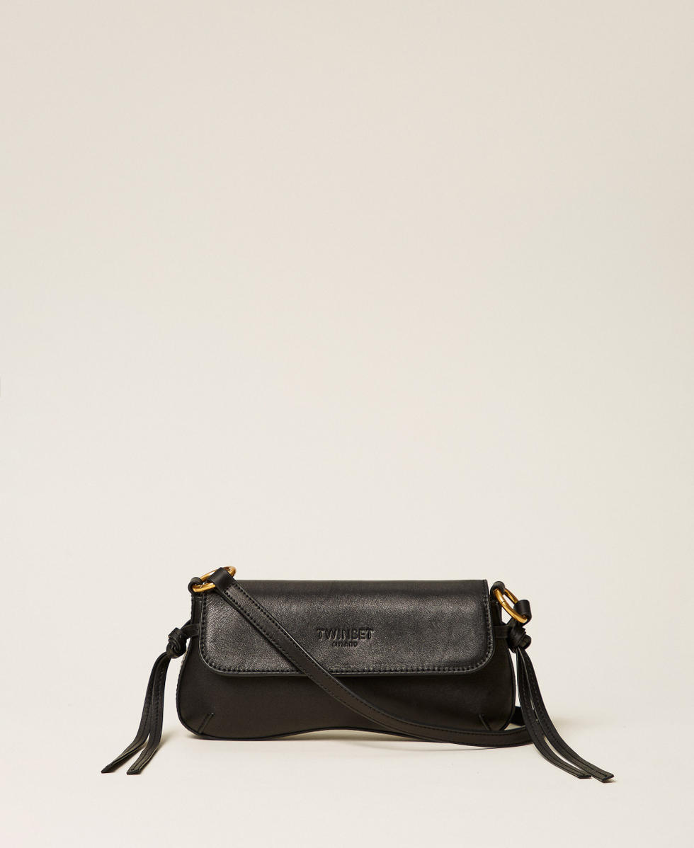Sac &agrave; bandouli&egrave;re avec rabat en cuir Noir Femme 262TB7171_00006_01