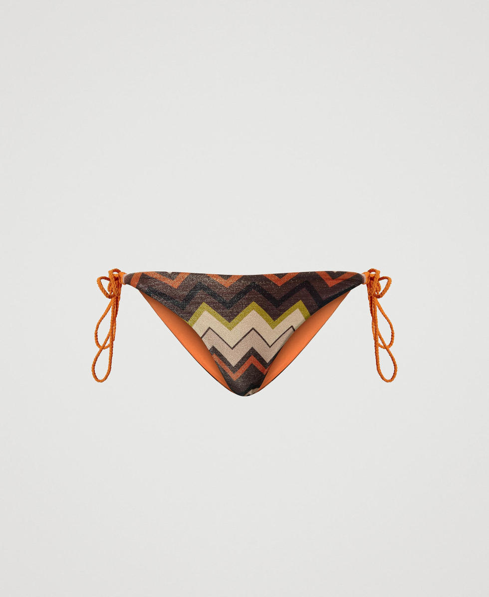 Tanga da bagno lurex a stampa chevron con lacci