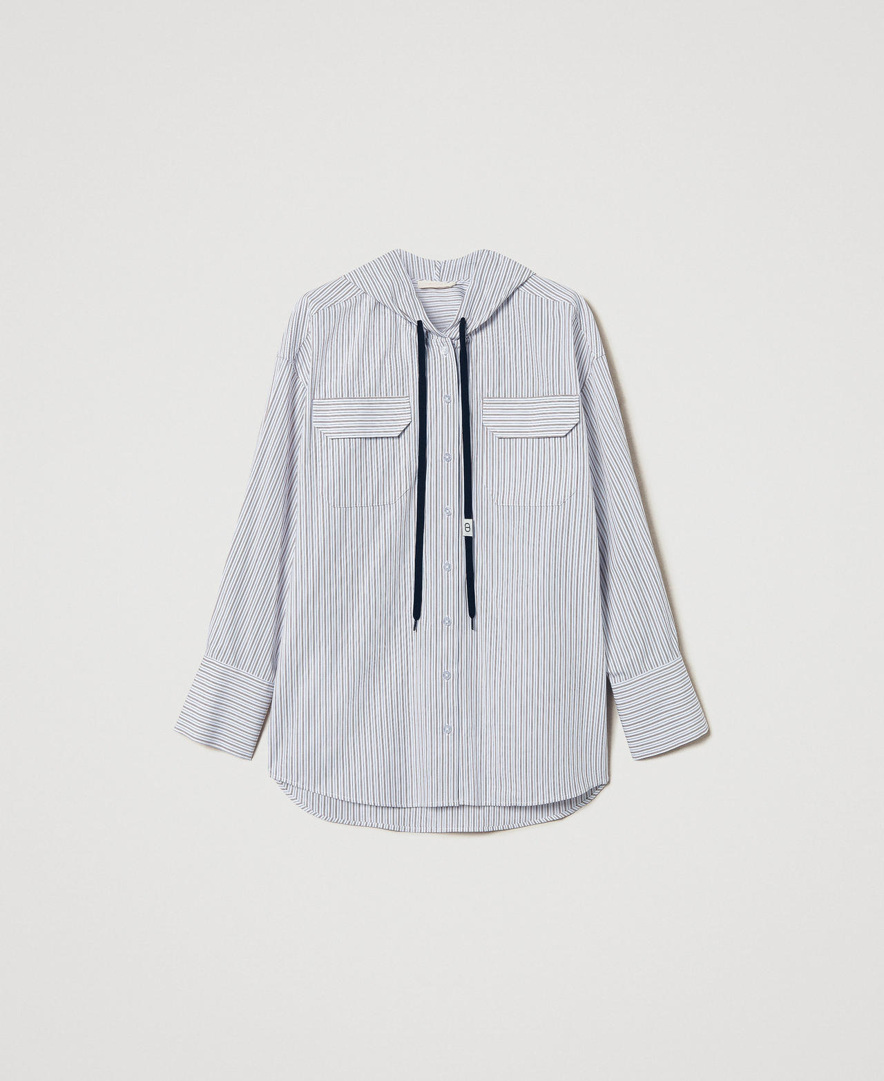 Camicia in popeline a righe con cappuccio Stripes Optical White / Beige "Rope" Donna 251TE2081_12324_0S