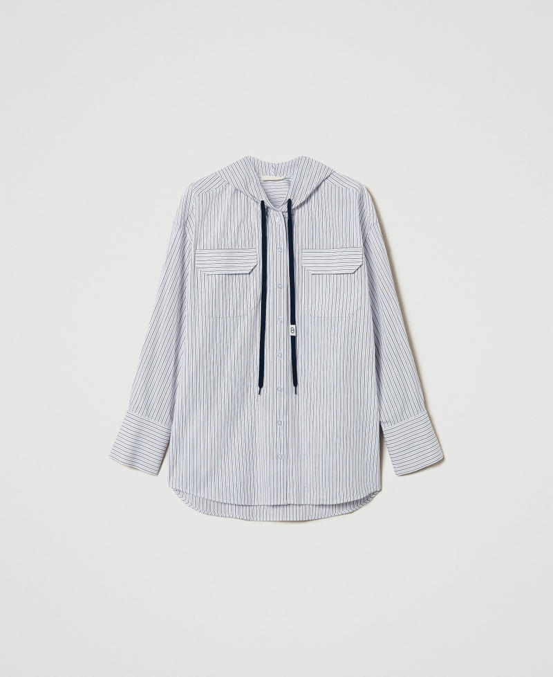 Camicia in popeline a righe con cappuccio Stripes Optical White / Beige "Rope" Donna 251TE2081_12324_S0