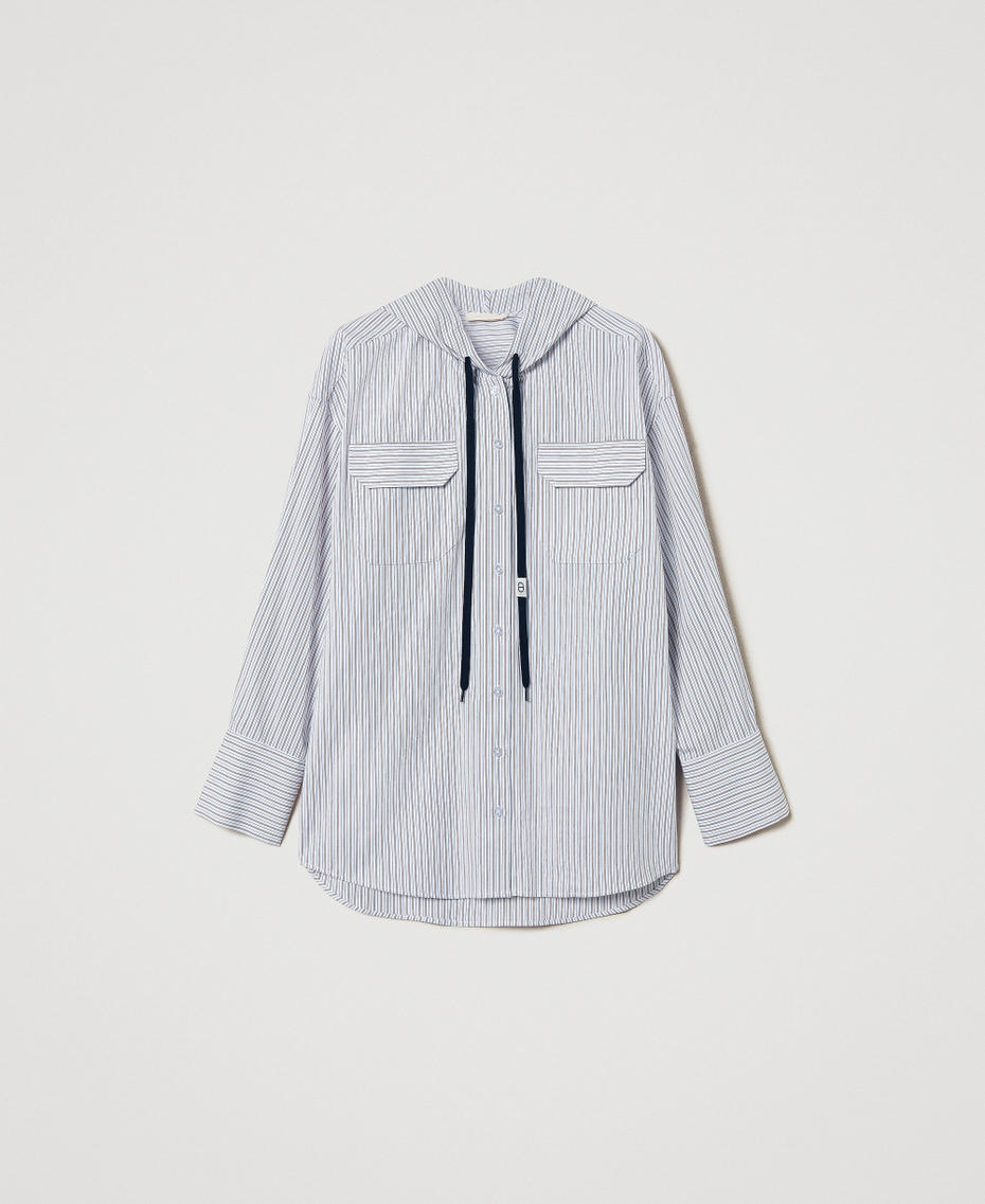 Camicia in popeline a righe con cappuccio Stripes Optical White / Beige "Rope" Donna 251TE2081_12324_S0