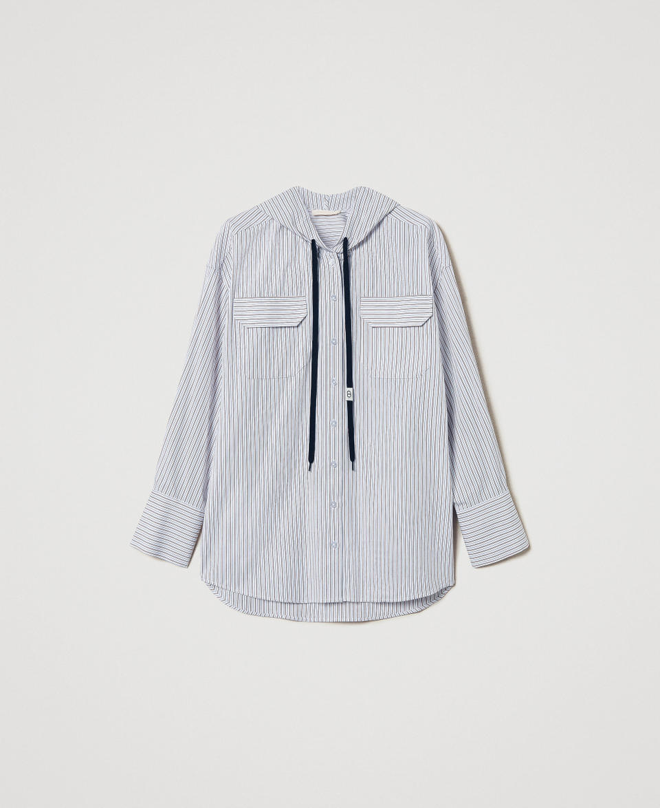 Camicia in popeline a righe con cappuccio Stripes Optical White / Beige "Rope" Donna 251TE2081_12324_0S