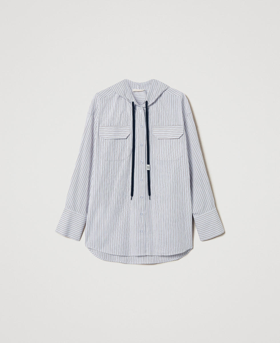 Camisa de popelina de rayas con capucha Stripes Optical White / Beige &laquo;Rope&raquo; Mujer 251TE2081_12324_S0