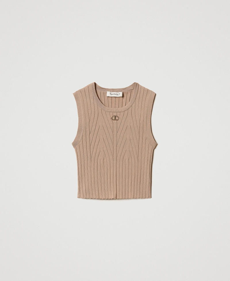 Rib knit top with Oval T Beige Hemp Girl 251GJ3404_00310_0S