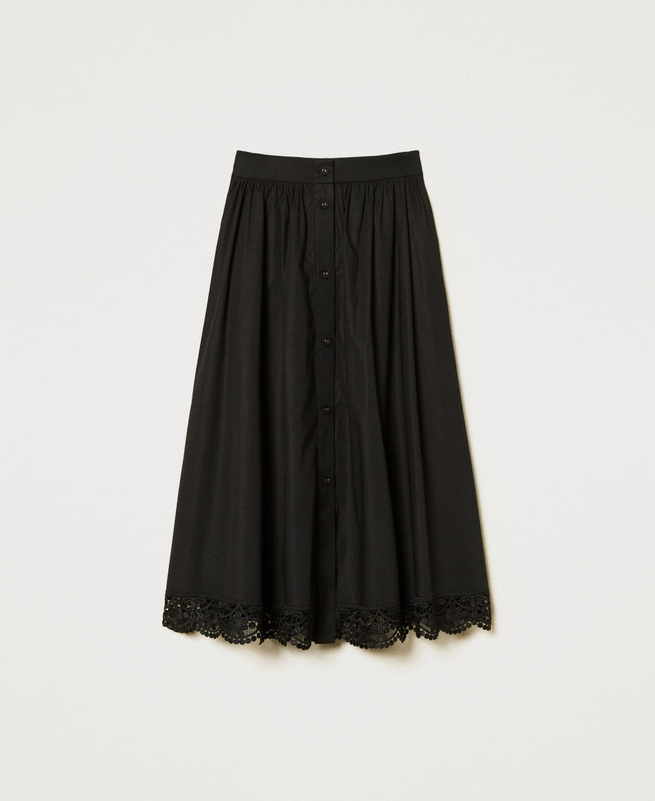 Long poplin skirt with lace Black Woman 251TT2095_00006_S0