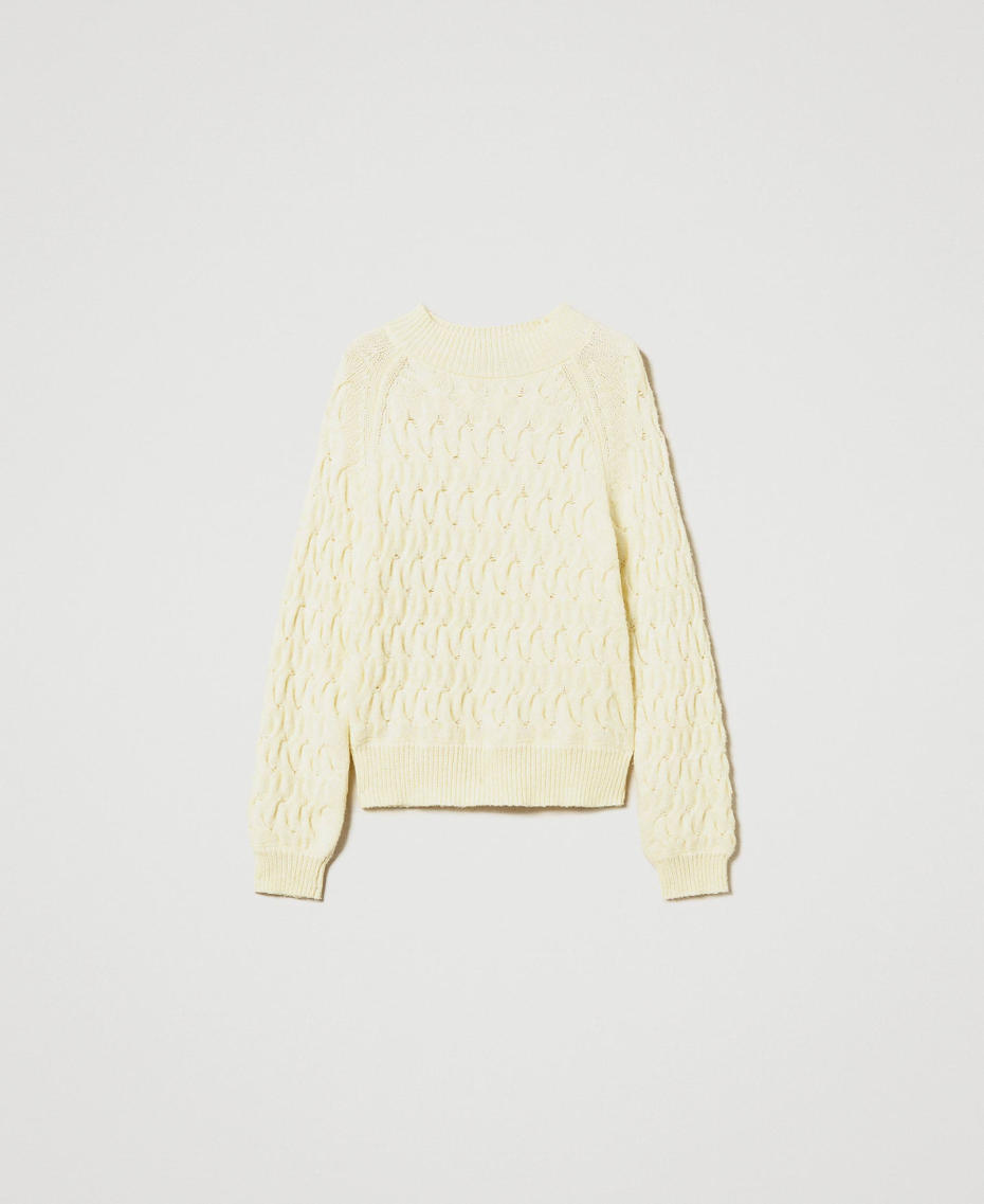 Wool blend cable knit turtleneck jumper